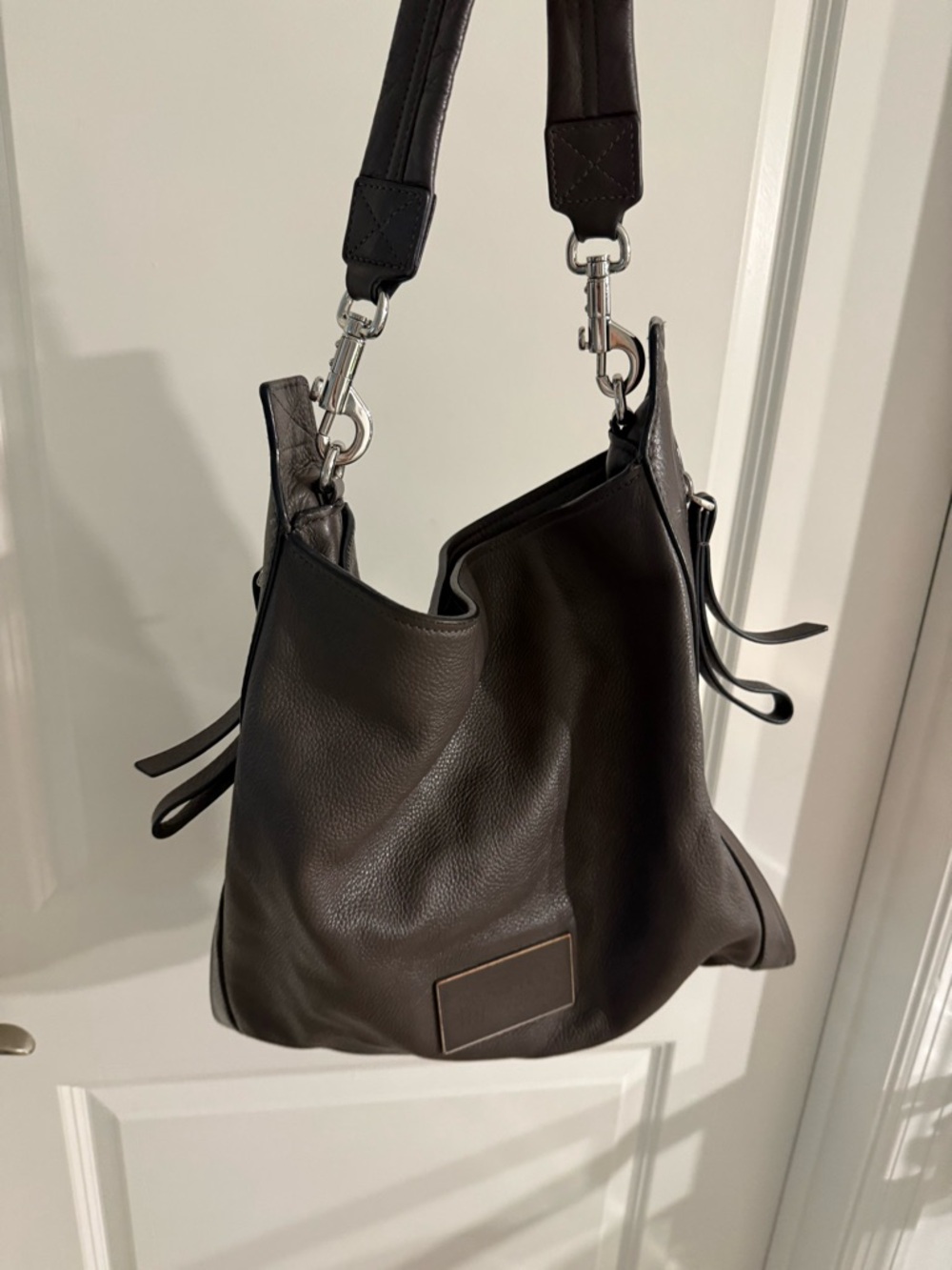 Leather Hobo Shoulder Bag - Gray - Picture 2 of 3